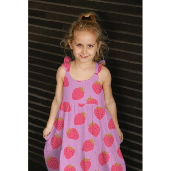 Preview: Musselin Erdbeeren auf hellrosa